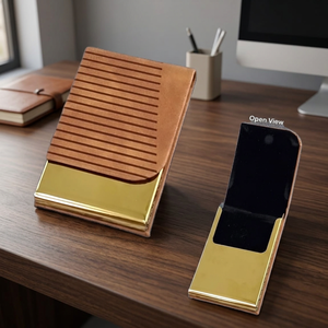 Premium PVD Coated Steel Business Card Holder With Leatherette Finish Slim Multi Card Case For <b>Men</b> Women Office <b>Gift</b> <b>Set</b> - Product Image 3