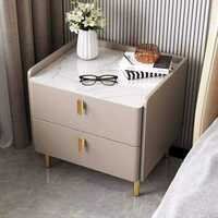 Table de chevet moderne et minimaliste pour chambre à coucher, dotée d'un plateau en granit haut de gamme et équipée de 2 tiroirs