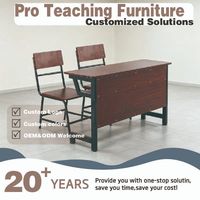 Ensemble pupitre et chaise double à hauteur fixe, table d'étude en bois avec 2 sièges, mobilier scolaire classique d'usine