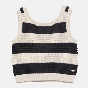 Suéter de verano personalizado sin mangas 100% algodón para niñas, <span class=keywords><strong>chaleco</strong></span> tejido a rayas en blanco y negro, suministro directo de fábrica - Product Image 1