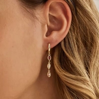 Pendientes de Acero Inoxidable con Baño de Oro de 18K, con Borla y Zirconia Azul Ojo de Caballo, Certificados por la CE, Regalo de Aniversario para Mujer
