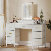 Coiffeuse Moderne Tendance en Bois avec Miroir LED Lumineux, 3 Couleurs, Intensité Réglable, Commande Tactile, Table de Maquillage pour Chambre à Coucher
