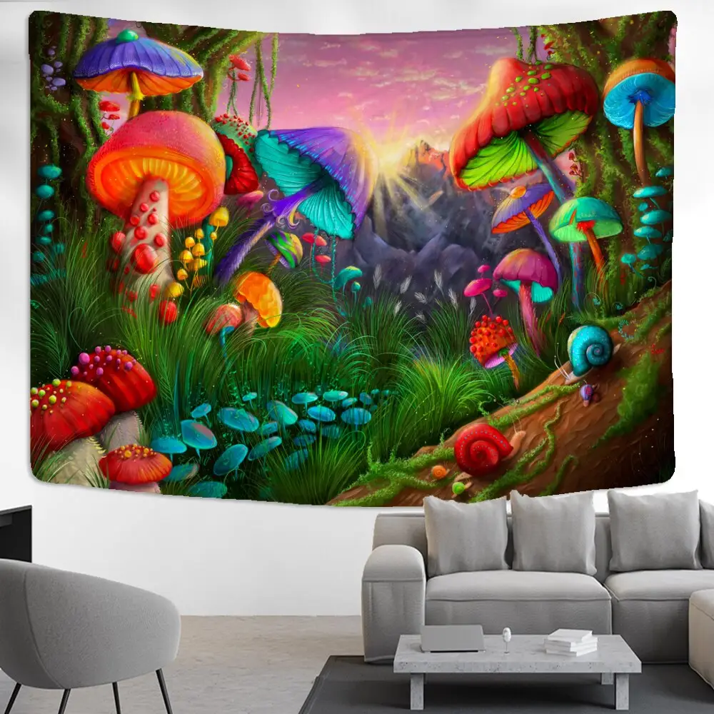 Desenhos animados planeta cogumelo tapeçaria parede pendurado psicodélico abstrato feitiçaria Boho quarto decoração tapeçaria