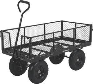 Chariot de jardin en acier à mailles robuste, capacité de 880 lb, roues de 10 pouces, prix d'usine, chariot utilitaire pliable, côtés amovibles, roues en caoutchouc - Product Image 1