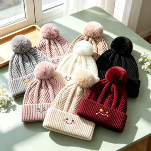 Wholesale Custom Embroidery Wovel Label Logo Pom Pom Beanies 100% Acrylic Knit <strong>Fleece</strong> <strong>Lined</strong> Winter <strong>Hats</strong> Warm <strong>Bobble</strong> Caps - Product Image 5