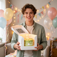 Kuchenbox mit Tragegriff Lebensmittelechter Karton Geburtstags-Party Bäckerei Mousse Gebäck Verpackung Individuelles Logo OEM ODM