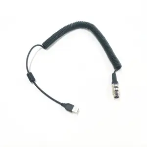 Black PUR jacket retractable spring spiral cable with binder and USB connector 3 cores 24awg 1m power cord coiled cable