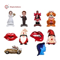 Ballons en aluminium à l'hélium flottants sur le thème de la Saint-Valentin et de mariage, mariée et marié debout, lèvres rouges, bouteille de vin, voiture de mariage, elfe de dessin animé
