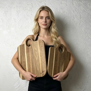 Acacia <b>Wood</b> Cutting Board Rectangle With Handle Kitchen Chopping <b>Block</b> For Steak Bread Pizza - Product Image 2