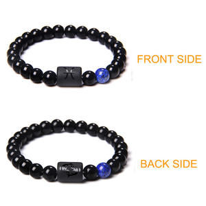 Bracelet zodiaque pour hommes femmes 8mm naturel noir Onyx pierre étoile signe <span class=keywords><strong>Horoscope</strong></span> Bracelet cadeaux - Product Image 4