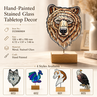 Sculpture artisanale en verre teinté Ours Grizzly, Ornement de cabane, Base en bois massif naturel, 7,48 pouces, Ambre DAKON