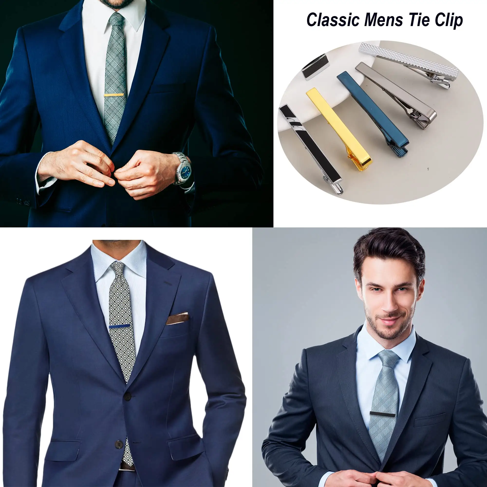 Herren Manschettenknöpfe Clip-Anhänger-Set silber vergoldet edelstahl Schmuck Krawatte Bar Clip Manschettenknöpfe für Hochzeit Bräutigam Party-Geschenk