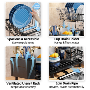Escurridor de Platos Desmontable de 2 Niveles para Encimera de Cocina con Bandeja de Drenaje - Product Image 5