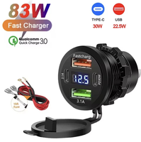 Chargeur de voiture double port rapide 83W 53W 12V/24V étanche avec PD QC3.0 et voltmètre pour camion, bateau, camping-car