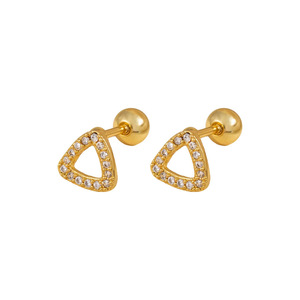 Pendientes de circonita geométrica con engaste de bisel de oro de 14k para joyería de moda para el día a día - Product Image 4