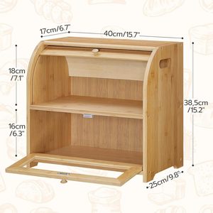 Wanze Bamboo Bread Box 40x25x38.5cm 2-Tier <b>Storage</b> <b>Kitchen</b> Food Organizer Natural Wood Color - Product Image 1