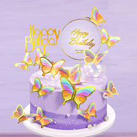 Lot de 22 décorations de gâteau d'anniversaire en acrylique circulaires Nicro Wholesale, avec petits papillons pour cupcakes, à faire soi-même