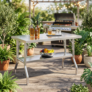 Banc de travail pliable à 2 niveaux en acier inoxydable robuste |   Équipement de cuisine commerciale pour restaurant, hôtel, cuisine domestique - Product Image 1