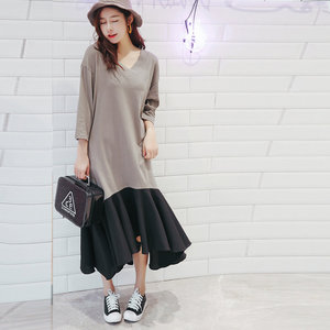 Abito estivo <span class=keywords><strong>lungo</strong></span> a sirena tendenza nuovo stile coreano moda Casual <span class=keywords><strong>mezza</strong></span> <span class=keywords><strong>manica</strong></span> primaverile in cotone asimmetrico <span class=keywords><strong>con</strong></span> volant Maxi t-Shirt - Product Image 1