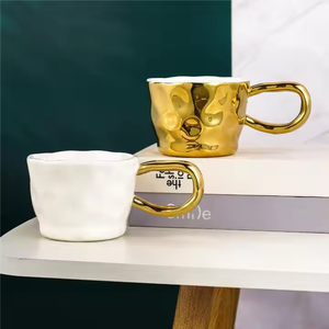 แก้วกาแฟเซรามิคหรูหราสไตล์ยุโรป สีทองเงิน แก้วชาเซรามิค แก้วมัคส่วนตัวสำหรับเครื่องดื่ม - Product Image 2