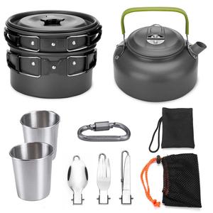2-3 personne Ustensiles Gamelle Léger Pot Pan Bouilloire Ensemble avec 2 Tasses Fourchette Cuillère <span class=keywords><strong>Kit</strong></span> pour Randonnée En Plein Air - Product Image 3