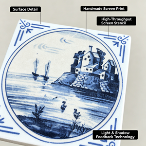 Azulejo Delft Blue Castle de 100x100mm, Cerámica Serigrafiada a Mano, Decoración Moderna para Interiores, Azulejos para Pared, Aislamiento Térmico, 8mm de Grosor - Product Image 2
