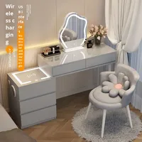 Coiffeuse en aluminium haut de gamme style Wabi-Sabi avec bureau intégré et rangement pour chambre à coucher, petit appartement, maison de location
