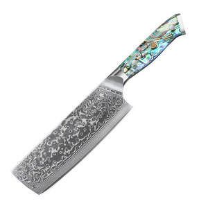 Damascus Steel Nakiri Vegetable Knife <b>Abalone</b> <b>Shell</b> Handle Sharp Japanese Usuba Kitchen Knife for Slicing Vegetables - Product Image 1