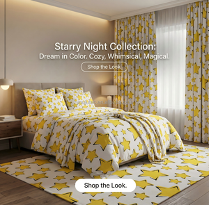 Coperta in Morbida Flanella con Motivo a Stelle Gialle Senza Cuciture 50x60 Pollici con Tenda e Copriletto Abbinati, Confezionata Sottovuoto, Decorazione Luminosa per la Casa - Product Image 5