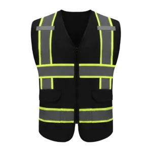 Safety Vest Custom Logo Two-tone High Visibility Zipper Front Polyester Mesh Reflective Vest With Pockets For Traffic Volunteer