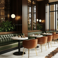 Ensemble de chaises et table Ron Group, style moderne et luxueux, en pierre frittée verte, avec revêtement en cuir, pour hôtel, restaurant, mobilier de restauration