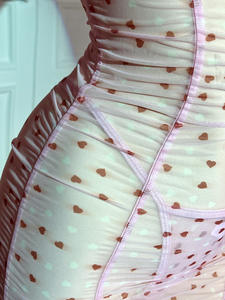 Sexy jurkje, doorschijnend hartvormig mesh, met beugels, gerimpeld, geruit babydoll nachthemd, sexy slingjurk, nachtkleding - Product Image 3