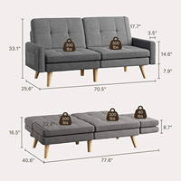 Canapé-lit futon moderne avec dossier inclinable réglable, accoudoirs amovibles, longueur extensible, idéal pour salon et hôtel