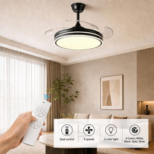 พัดลมเพดาน <span class=keywords><strong>LED</strong></span> ขนาด 42 นิ้ว พร้อมรีโมทคอนโทรล มอเตอร์ DC เงียบพิเศษ ปรับความสว่างได้ ใบพัดแบบพับเก็บได้ สำหรับห้องนั่งเล่น - Product Image 5