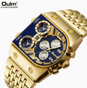 Montre à quartz Oulm HT9315 pour homme, sport et mode, grand cadran avec fonction lumineuse et bracelet en acier, fuseaux horaires multiples, boîtier carré - Product Image 1