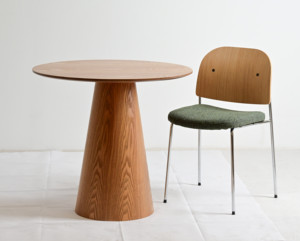 Wholesale Factory Indoor Furniture Dia80cm Modern Design MDF WITH <strong>OAK</strong> VENEER <strong>Top</strong> Timber Wood Dining <strong>Table</strong> - Product Image 3
