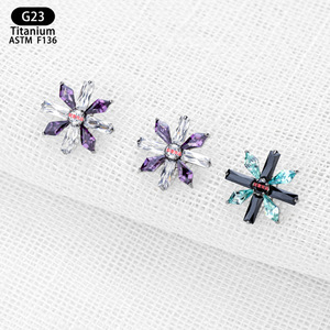 <b>Titanium</b> Snowflake Ear <b>Studs</b> 10.9mm Zircon Inlay Cross Border Jewelry - Product Image 3
