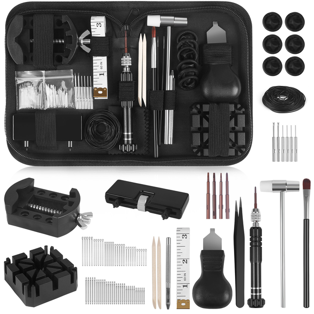 Watch Repair Tool Kit 145-Piece Set Metal Stainless Steel Multifunction Watch Band Removal Battery Replacement O-Rings Home DIY