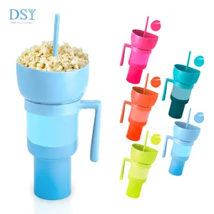 Stadium tumbler Customized logo 32oz Mainstays plastic colors /gradient Color Changing Stadium tumbler with snack bowl and straw