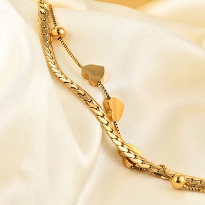 Bracelet en acier inoxydable doré à double couche en forme de cœur, bijoux unisexes, cadeau - Product Image 2