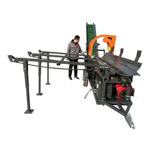 hydraulic operated chain conveyor to load firewood into a trailer or truck box firewood processor with 6-way wedge