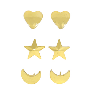 Pendientes de Diseño con Baño de Oro de 24K, Anti-deslustre, con Forma de Corazón, Estrella y Luna, Estilo Oro Fundido, para Uso Diario - Product Image 1