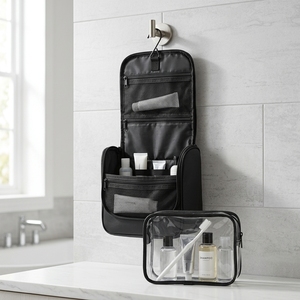 Large Travel Toiletry Bag Portable Inside Pvc <strong>Pouch</strong> 2pcs Kit <strong>Vanity</strong> Bag Leather Wash Bag for Men - Product Image 3