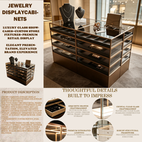 Comptoir de présentation de bijoux en bois et métal, vitrine à bijoux en verre à plusieurs niveaux avec tiroirs pour magasin de bijoux de luxe