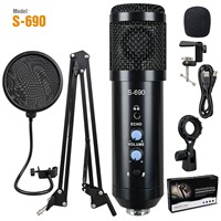 Microphone à condensateur de studio professionnel grande cartouche à diaphragme avec support de bras de ciseaux de filtre de montage de choc