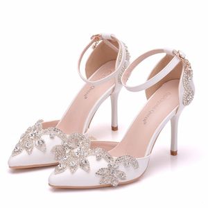 S448Q <b>White</b> Tassel Rhinestone Stiletto Pointed Toe Sandals - Product Image 1