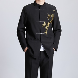 Costume Zhongshan <span class=keywords><strong>pour</strong></span> <span class=keywords><strong>homme</strong></span>, style national, nouveau, chinois, à fermeture éclair, perlé, haut de gamme, noir, col montant, <span class=keywords><strong>pour</strong></span> mariage et fiançailles - Product Image 1