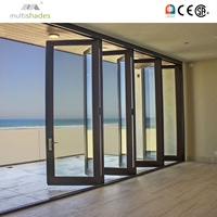 Porta Esterna in Alluminio Moderna Resistente agli Uragani NFRC, Porta Pieghevole in Vetro Doppio per Balcone e Patio, per Uso Alberghiero