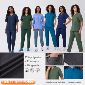 Set di Divise Ospedaliere Unisex con Logo Personalizzato, Tessuto Elasticizzato in 4 Direzioni, Scollo a V, Uniforme per Dentisti, Jogger Ospedalieri da Donna - Product Image 1