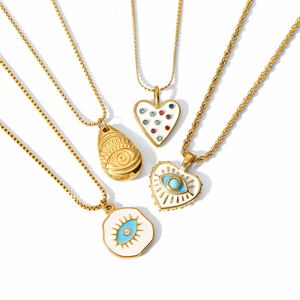Collier ras du cou vintage, nouvelle arrivée, cœur, plaqué or 18 carats, acier inoxydable, œil du diable, chaîne de pull, pendentif - Product Image 2
